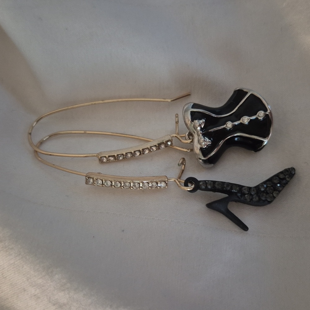 Betsey Johnson Black and Gold Shoe and Corset Earrings